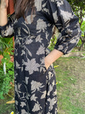 Black Floral dress with pockets - MYSANSKRITAM