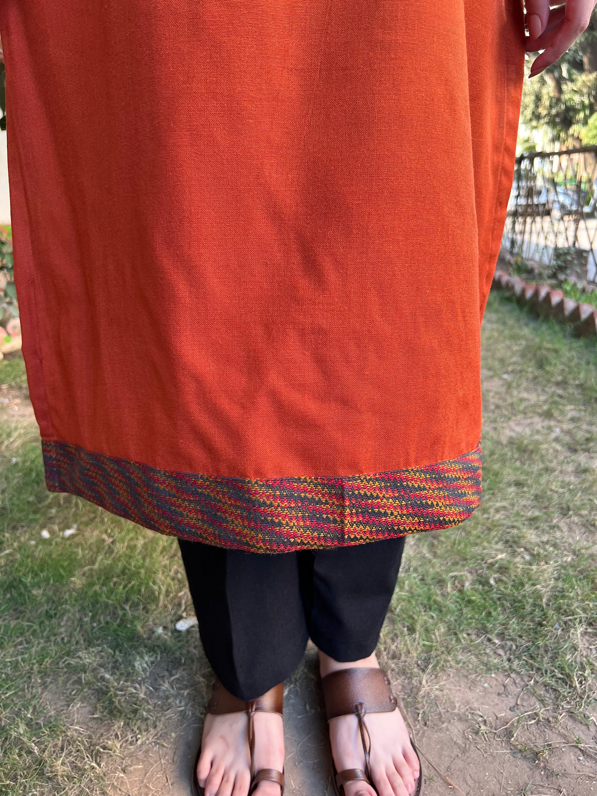 Rust woollen Border kurta - MYSANSKRITAM