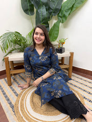 Dark blue overall floral kurta