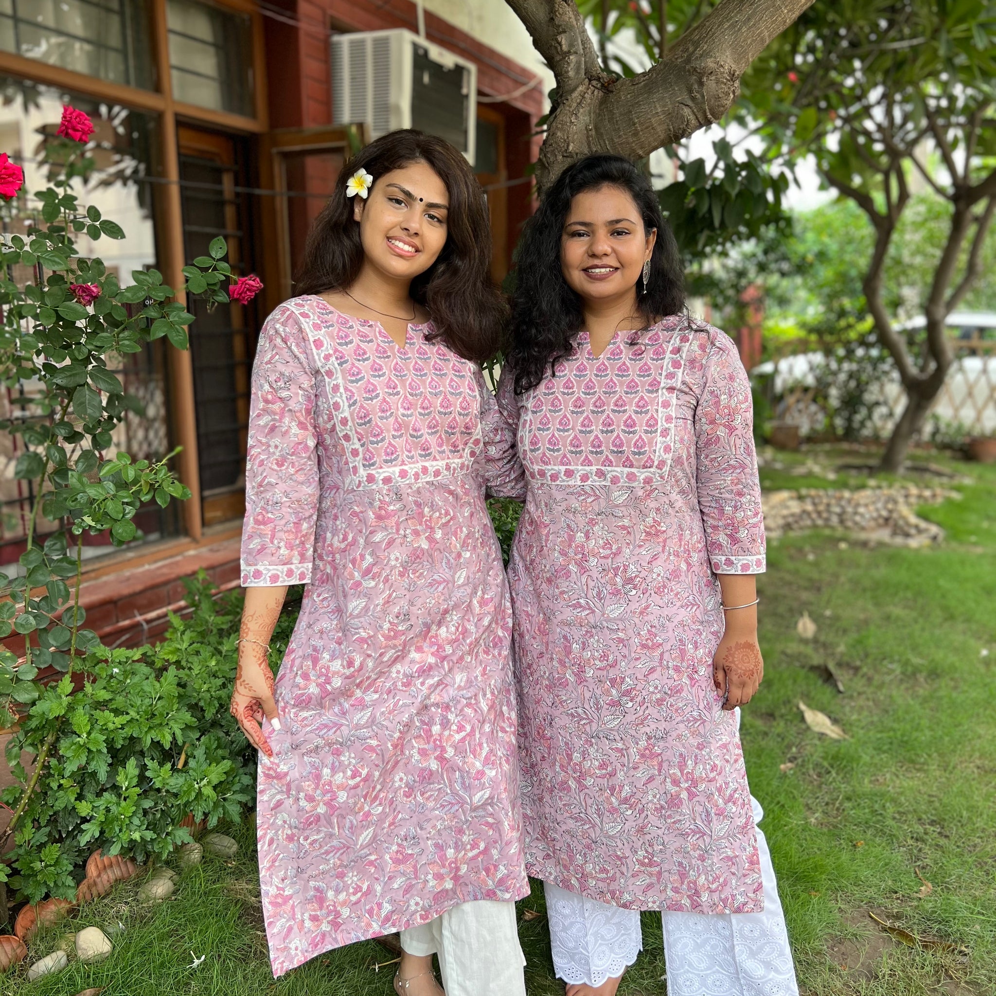 Lavender floral yoke kurta duppata set - MYSANSKRITAM