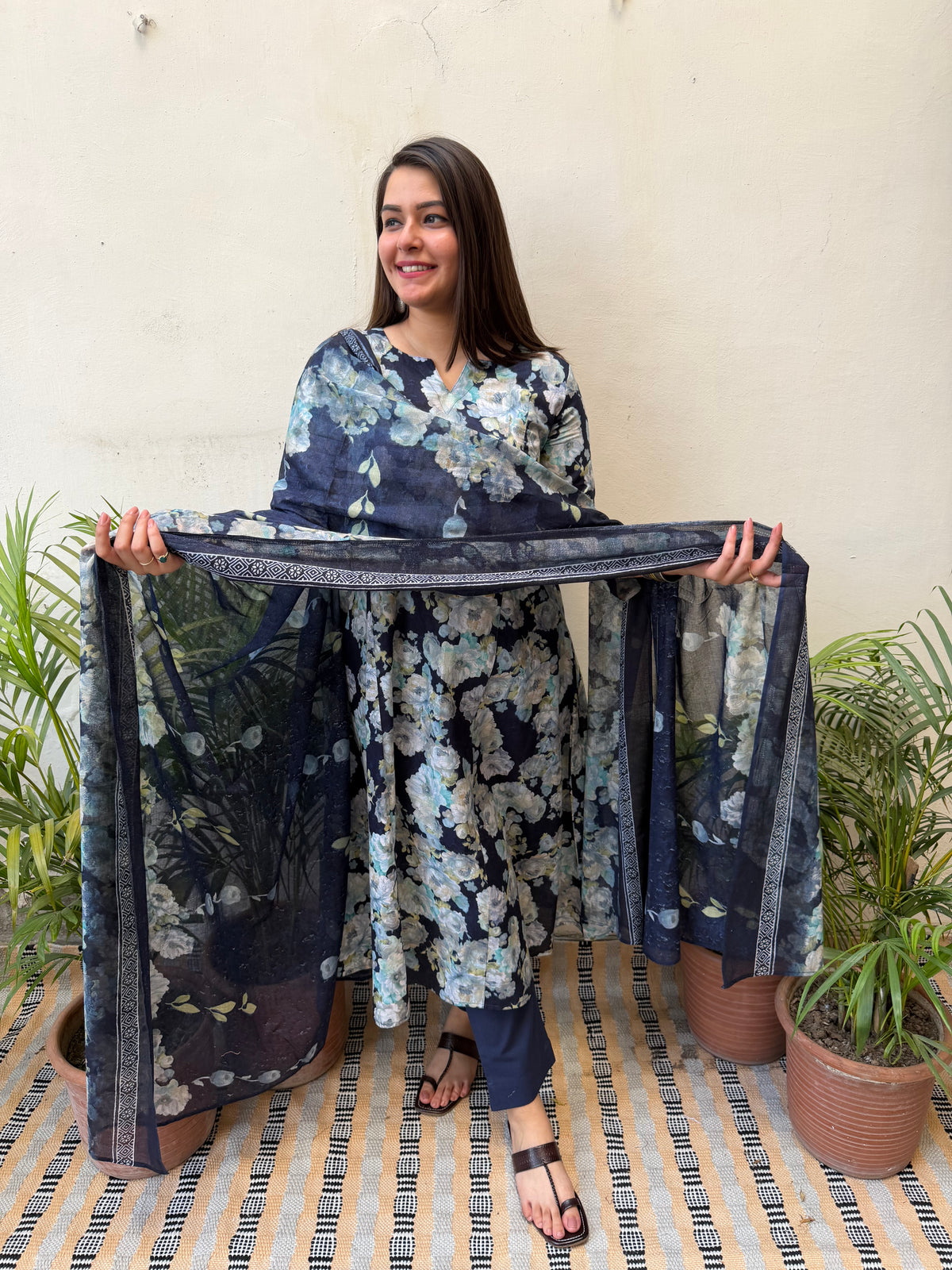 Blue Floral Aline suit set