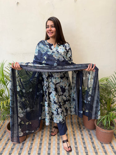 Blue Floral Aline suit set