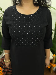 Black embroidered yoke kurta with duppata - MYSANSKRITAM