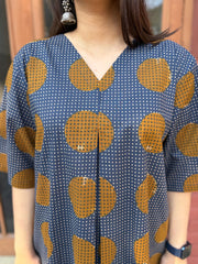Indigo Polka Top close up by Sanskritam
