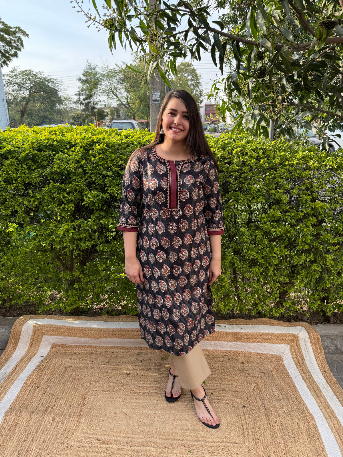 Black Kantha Ambi kurta