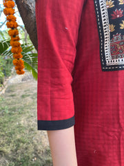 Red embroidered Yoke kurta