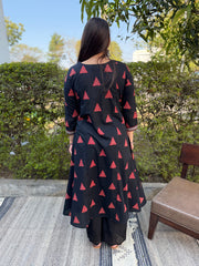 Black Geometric Aline Kurta from the back by MySanskritam