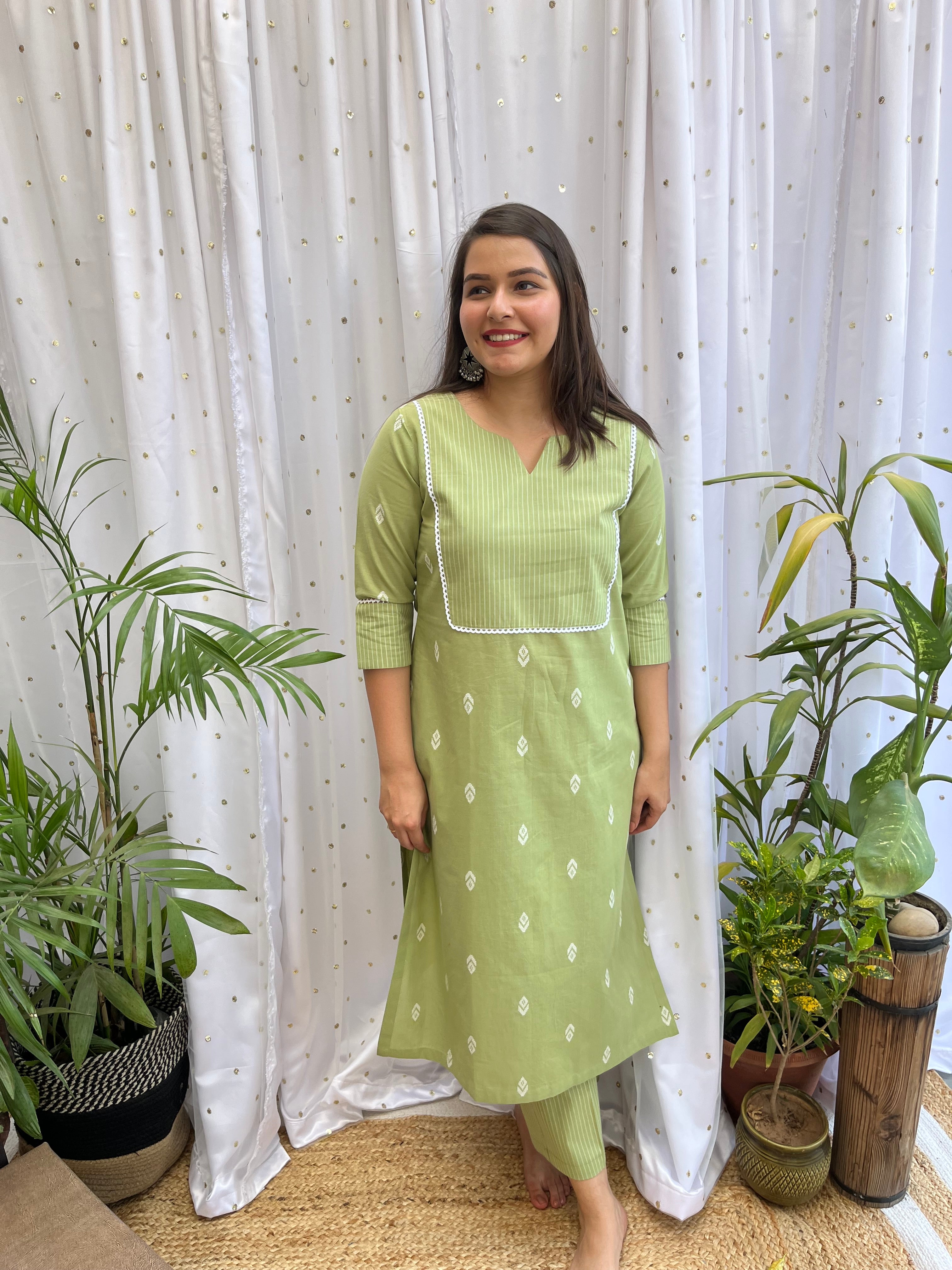 Pista Green Yoke kurta - MYSANSKRITAM