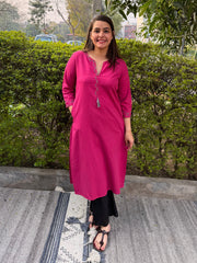 Gulabi Grace Embroidered Cotton Kurta by MySanskritam