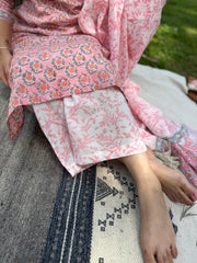 Peach grey floral handblock full suit set