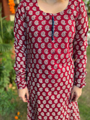 Maroon buti chudi sleeve kurta - MYSANSKRITAM