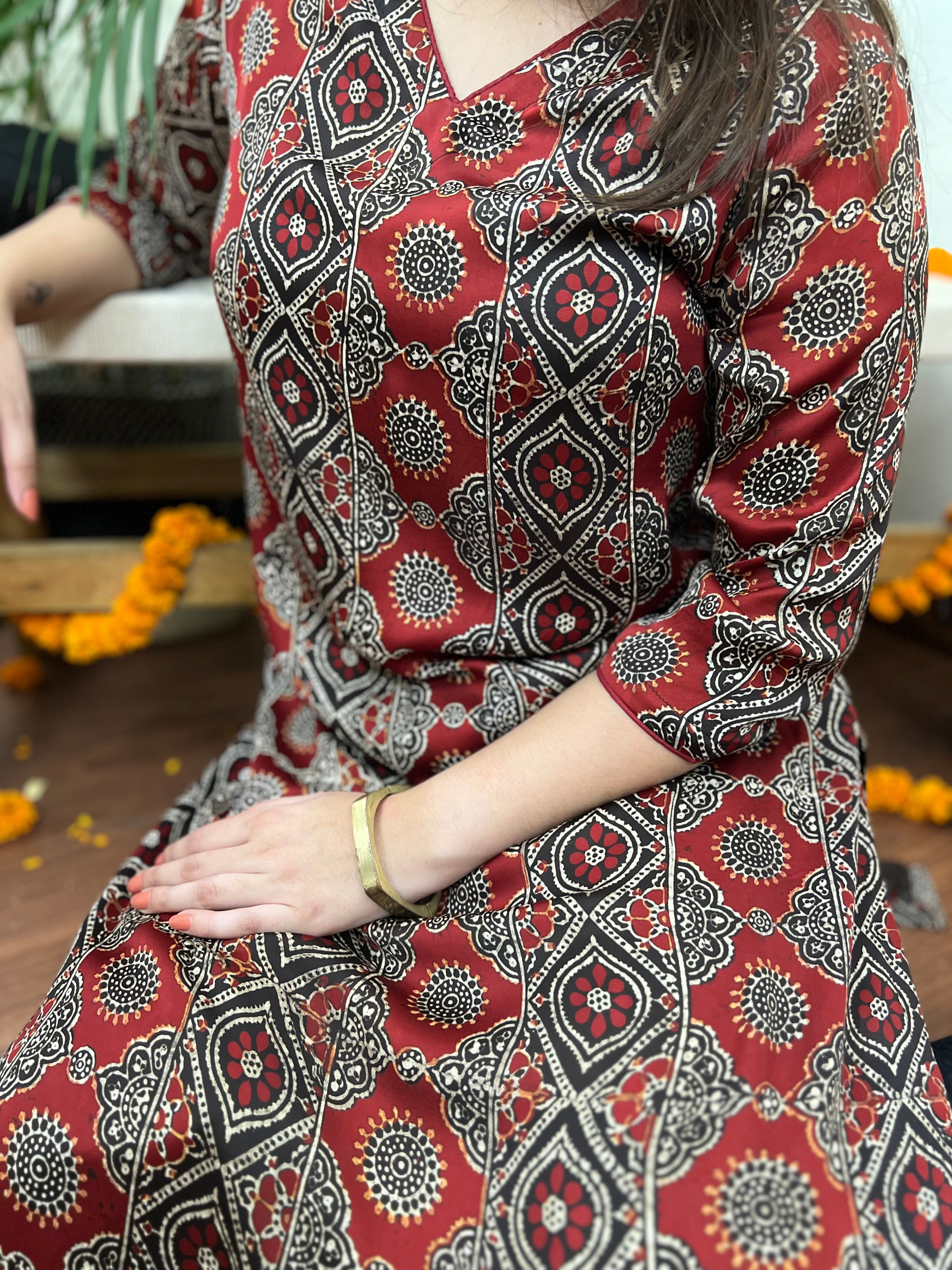 Premium Modal deep maroon long kurta - MYSANSKRITAM