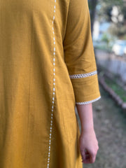 Mustard A-Line kurta with Scarf