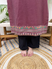 Onion pink woollen kurta with border