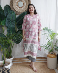 Handblock lacework kurta (PINK)