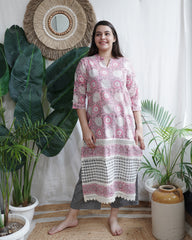 Handblock lacework kurta (PINK)
