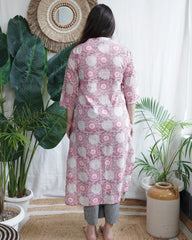 Handblock lacework kurta (PINK)
