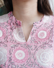 Handblock lacework kurta (PINK)
