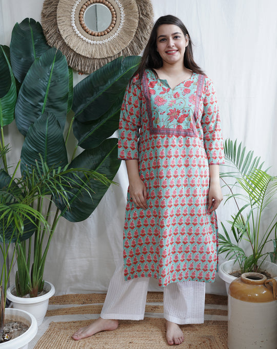 Sea Green Buti Yoke Kurta