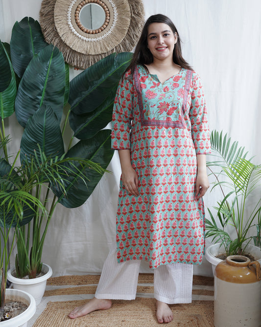 Sea Green Buti Yoke Kurta