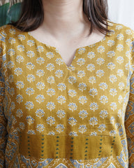 Mustard Geometric Yoke Kurta