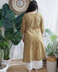 Mustard Geometric Yoke Kurta