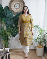 Mustard Geometric Yoke Kurta
