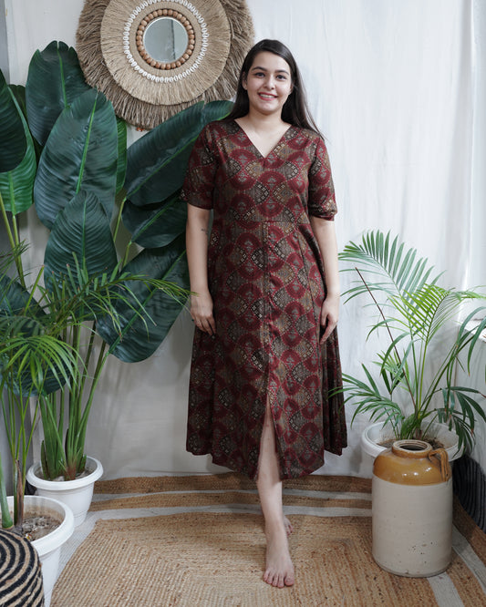 Maroon Designer Muslin Silk Dress