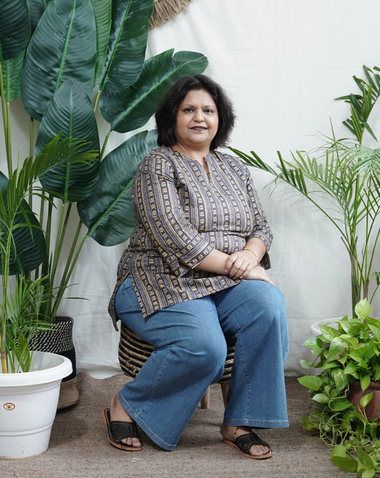 Geometric ban neck kurti