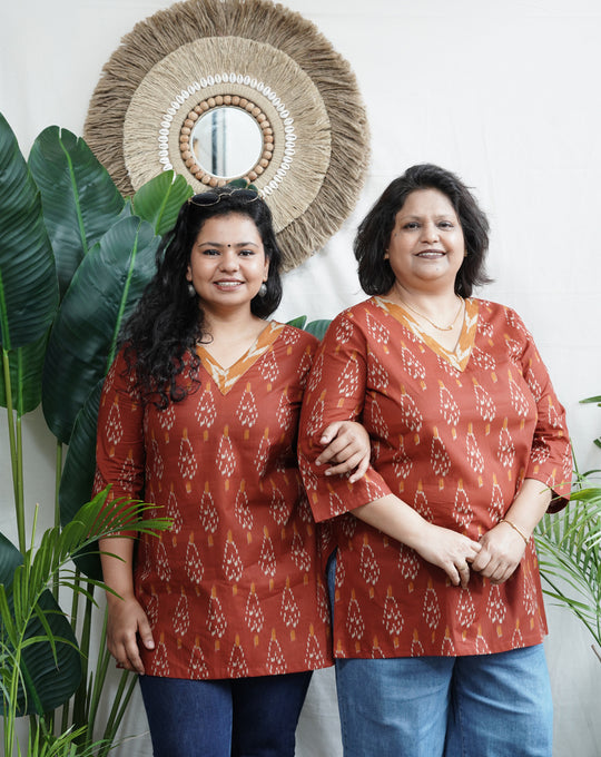 Rust ikkat print short kurti