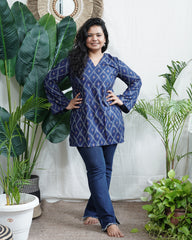 Blue geometric rayon kurti