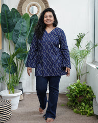 Blue geometric rayon kurti