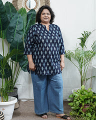 Blue cotton ikkat kurti