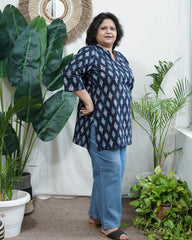 Blue cotton ikkat kurti