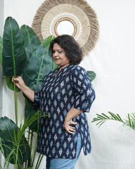 Blue cotton ikkat kurti