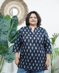 Blue cotton ikkat kurti