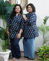 Blue cotton ikkat kurti