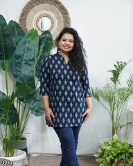 Blue cotton ikkat kurti
