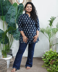 Blue cotton ikkat kurti