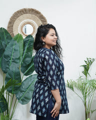 Blue cotton ikkat kurti