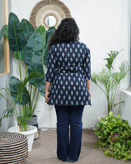 Blue cotton ikkat kurti
