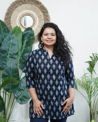 Blue cotton ikkat kurti