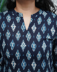 Blue cotton ikkat kurti