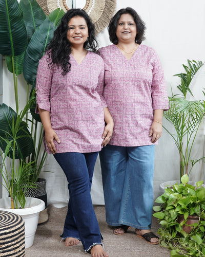 Pink geometric short kurti