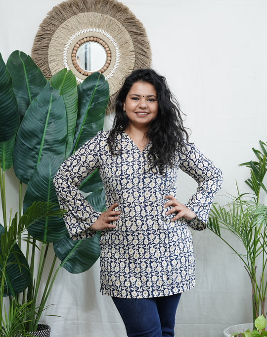 Cream overall rayon kurti