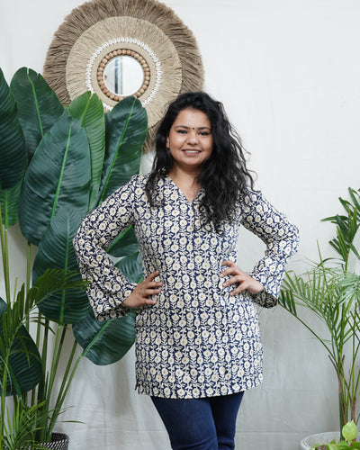 Cream overall rayon kurti