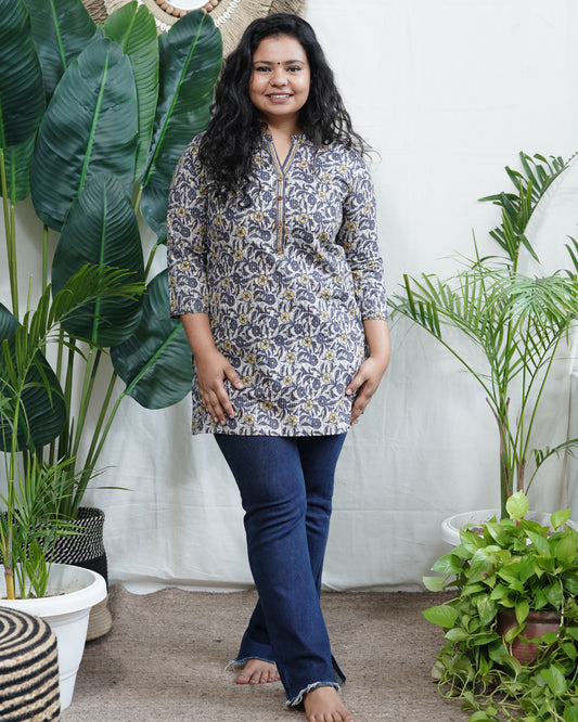 Blue mustard floral kurti