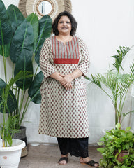 Cream bagru yoke kurta