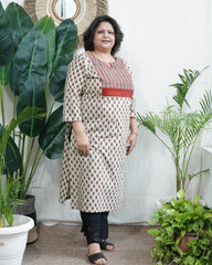 Cream bagru yoke kurta
