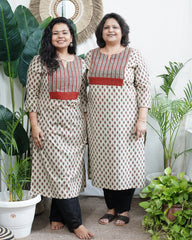 Cream bagru yoke kurta